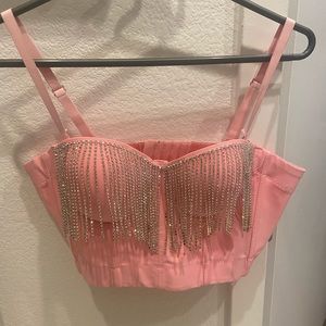 Rhinestone Chain Fringe Trim Bustier